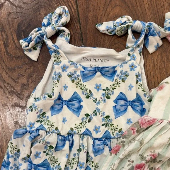 Posh Peanut Floral and Bow Print Bodysuit Dresses 12-18 Months - Picture 2 of 4